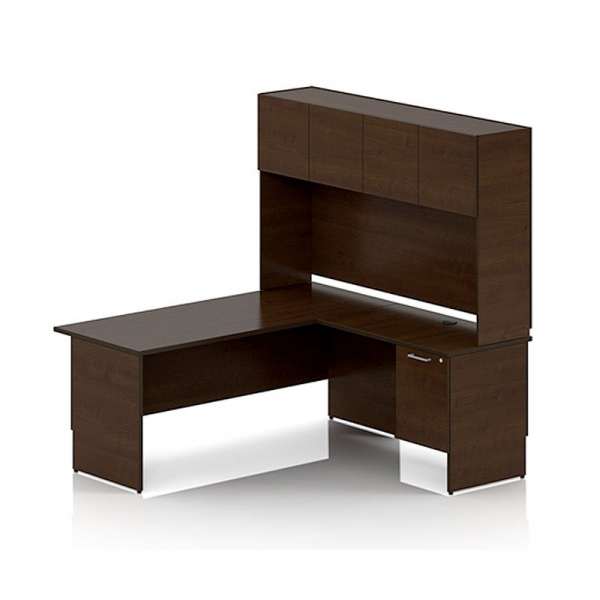 Lacasse Concept 300 LC300-DRH - Laminate desk with return, BF pedestal and hutch with doors. RIGHT HAND SIDE APPLICATION.