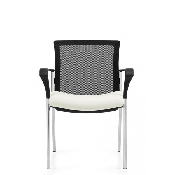 Chaise visiteur Vion - Mesh noir, siège vinyle blanc et base chrome