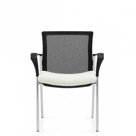 Chaise visiteur Vion - Mesh noir. siège vinyle blanc et base chrome